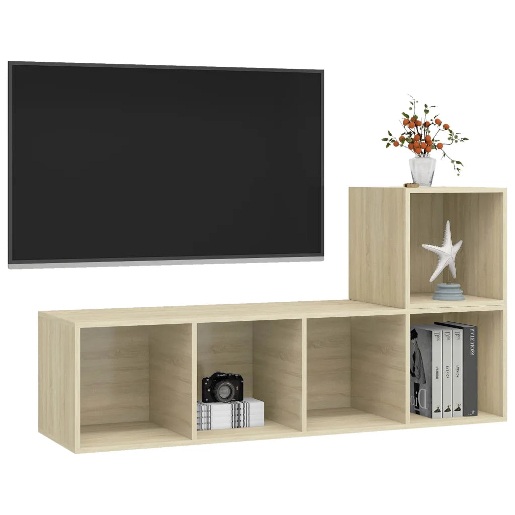 Set Porta TV 2 pz-Set di 2 Credenza per TV Rovere Sonoma in Truciolato 830919