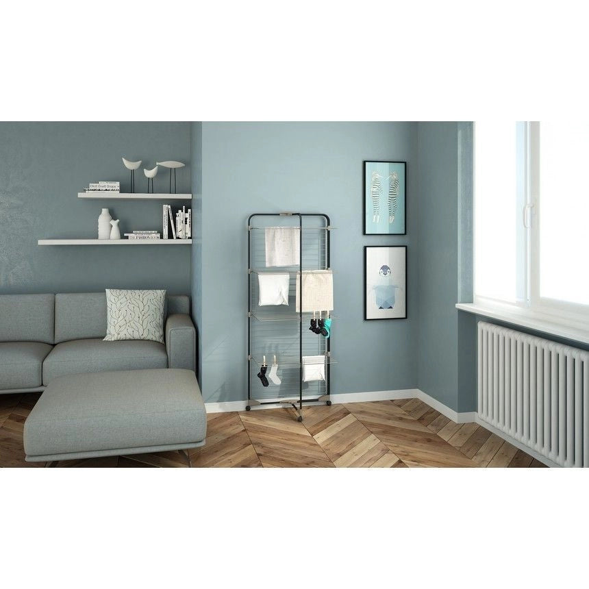 Colombo ST194-4 CPF Alpina Stendibiancheria a Torre 40 m con Ruote e Portagrucce Ribaltabili colore Nero