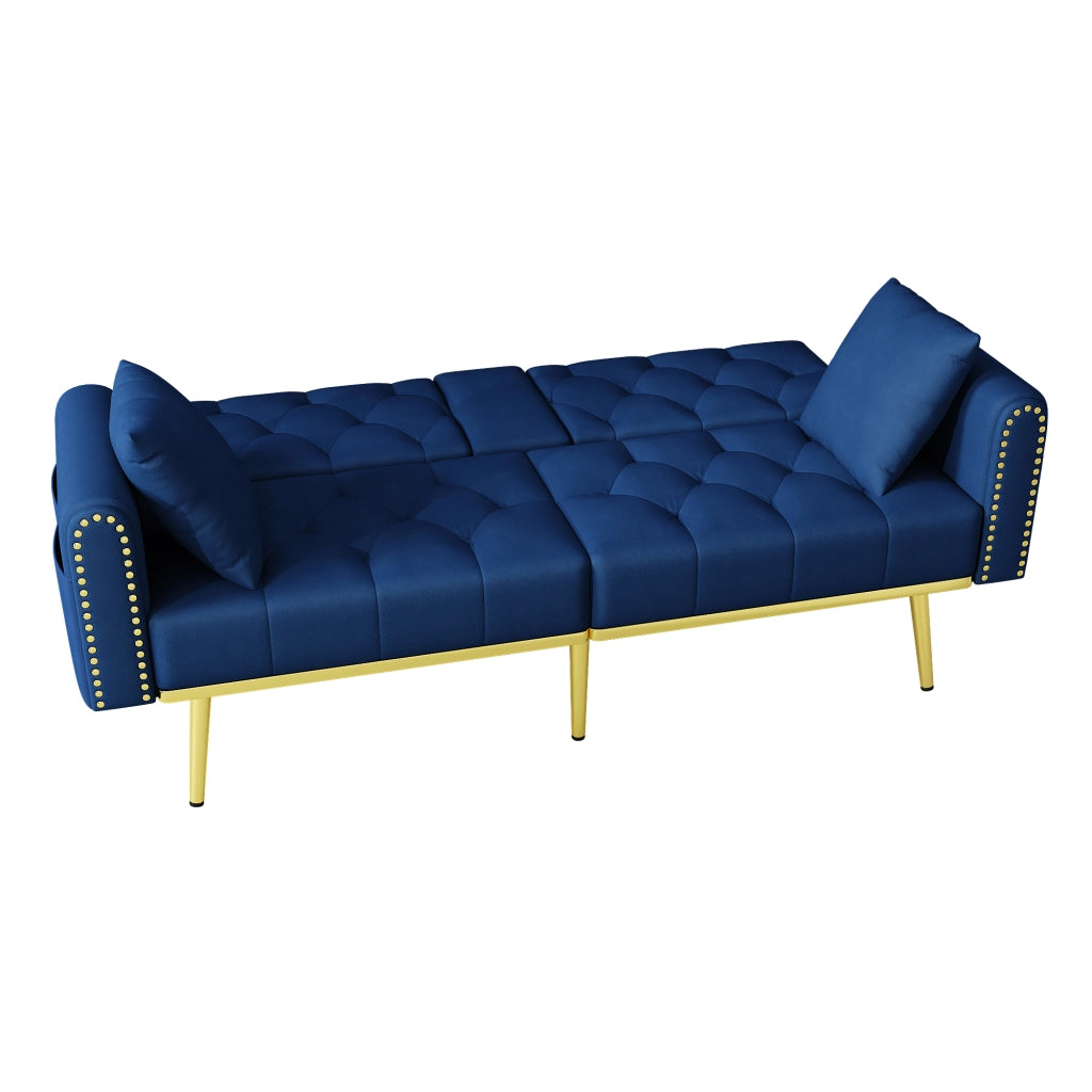 Divano letto 2-3 posti 175x80 cm con schienale regolabile in velluto blu