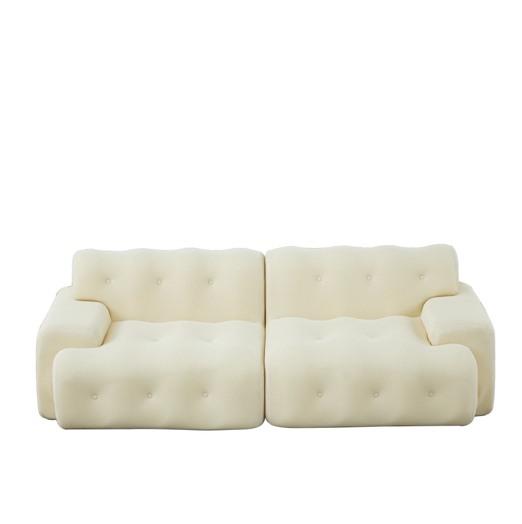 Divano Cloud due posti beige con braccioli larghi e design moderno, 224x104x66 cm
