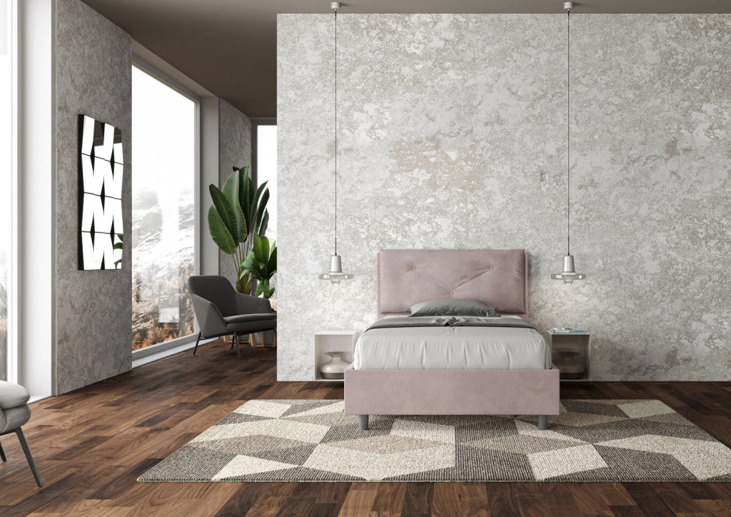 BS COM Letto una piazza e mezza con rete imbottito 110x200 microfibra glicine