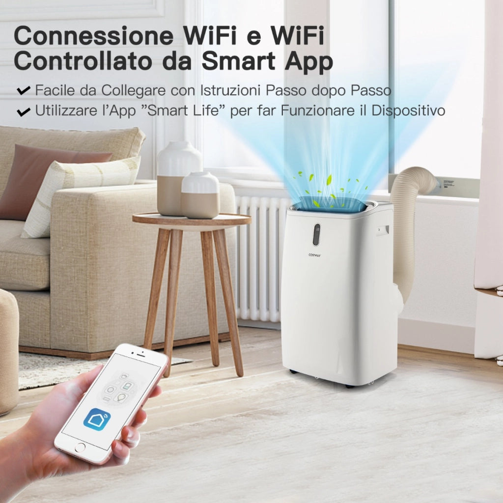 Aria condizionata 14000 BTU 5 in 1 con telecomando, Condizionatore con 3 velocit¨¤ e controllo con App Bianco