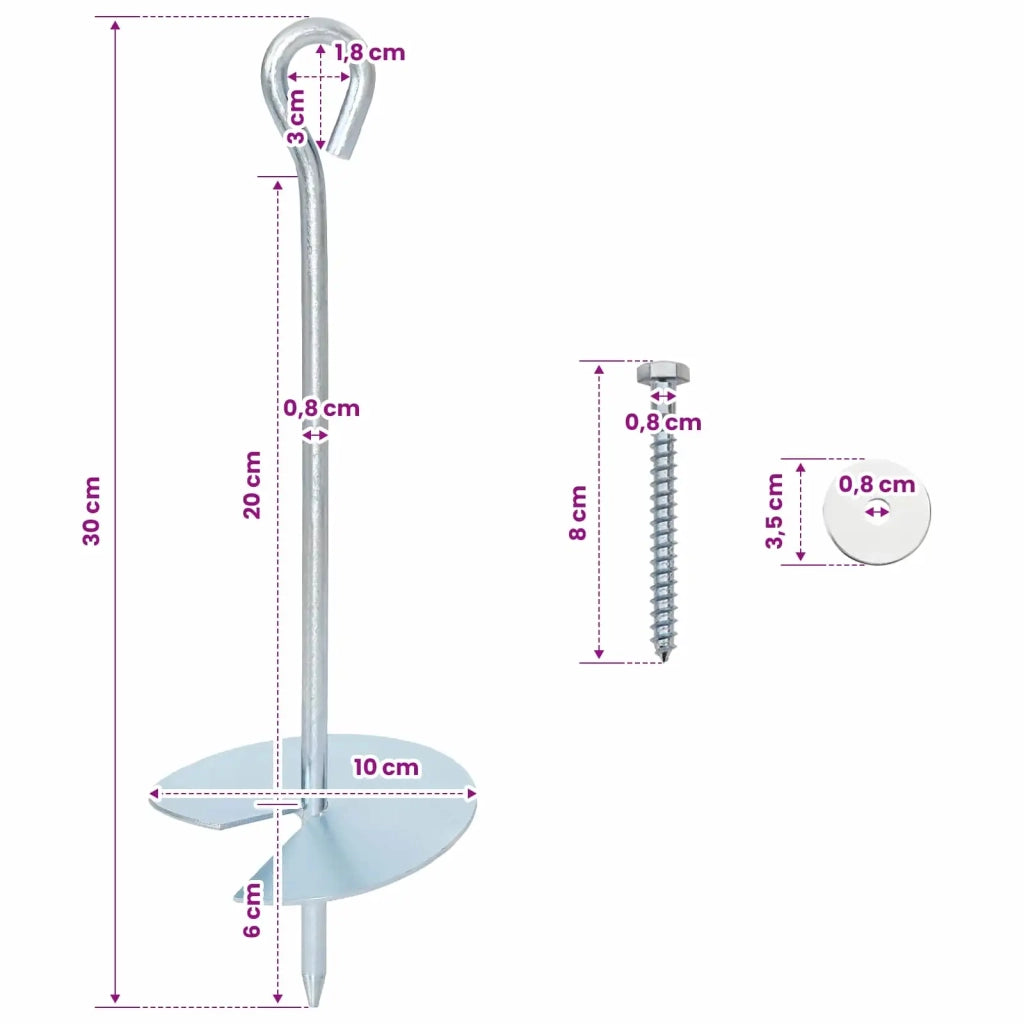 Ancora per Terra 2 pcs Argento Ø10 x 30 cm Metallo Galvanizzato 42052416