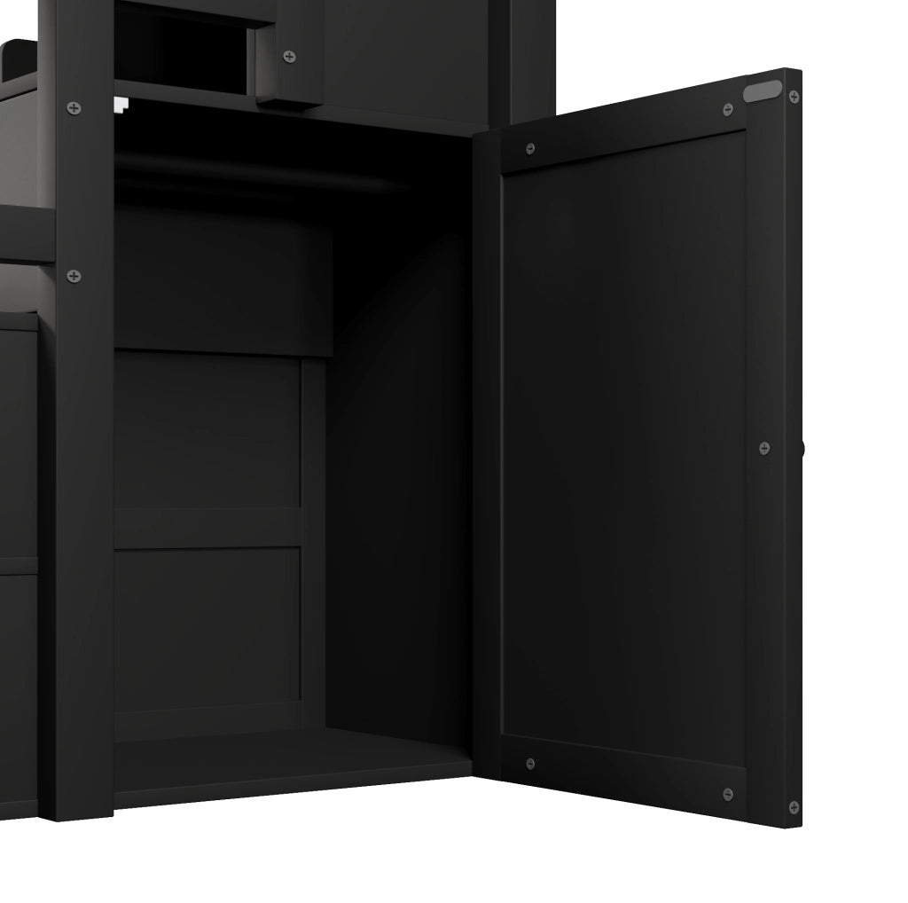 Letto a soppalco 90x200 cm con LED, armadio e scala nera
