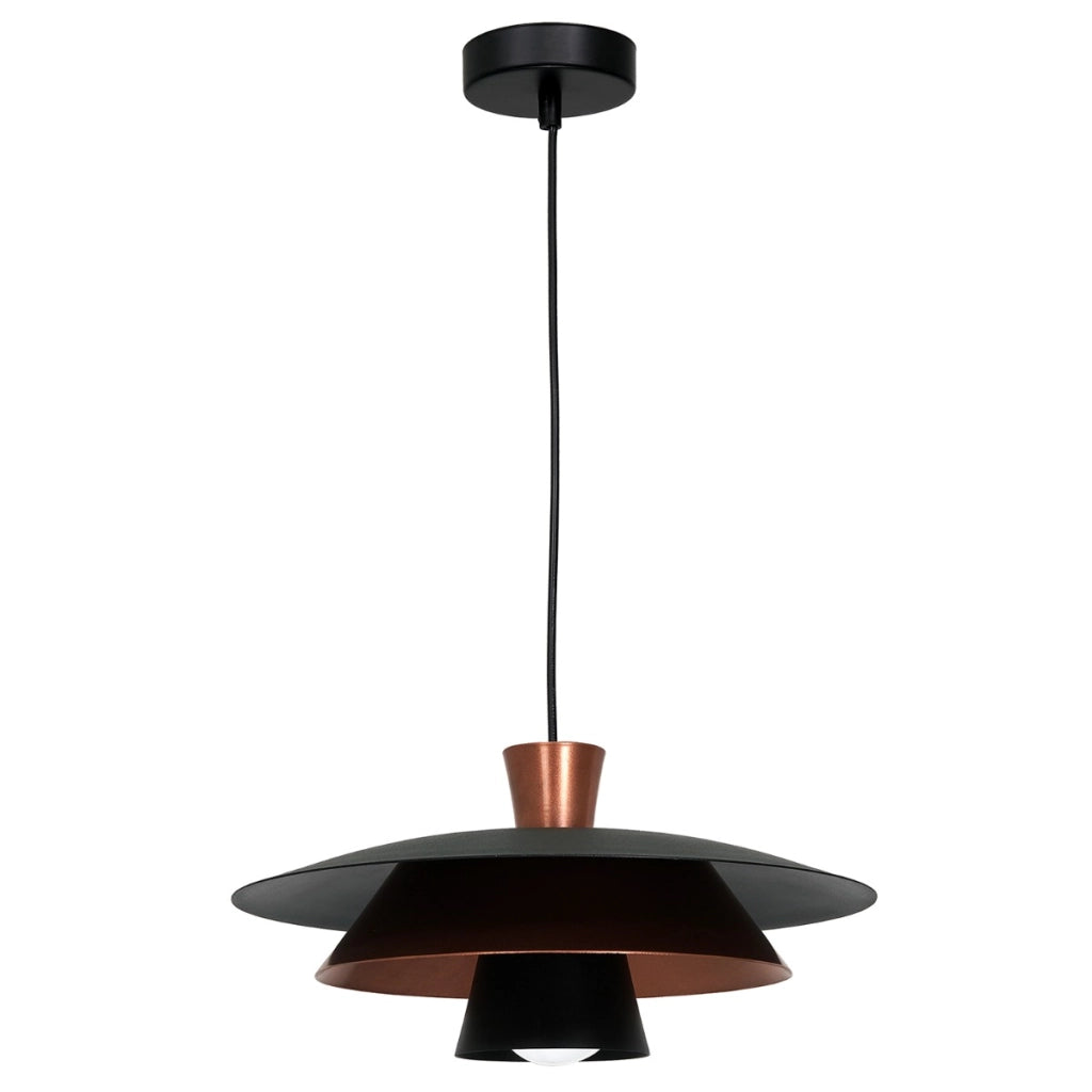 Lampada a sospensione Luminex Plato nera rame Ø34 E27
