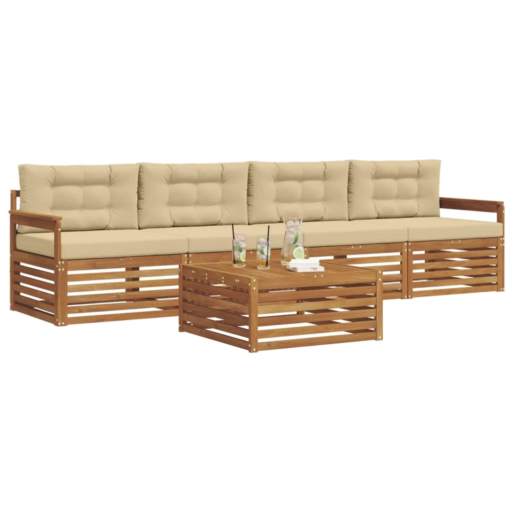 Set di divani da esterno con cuscino 5 pcs Naturale e Beige 3372968
