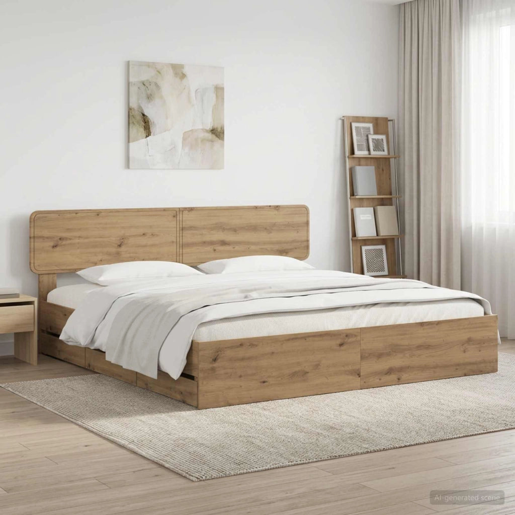 Bed Frame with Storage and Headboard Artisan Oak 180 x 200 cm 3445829