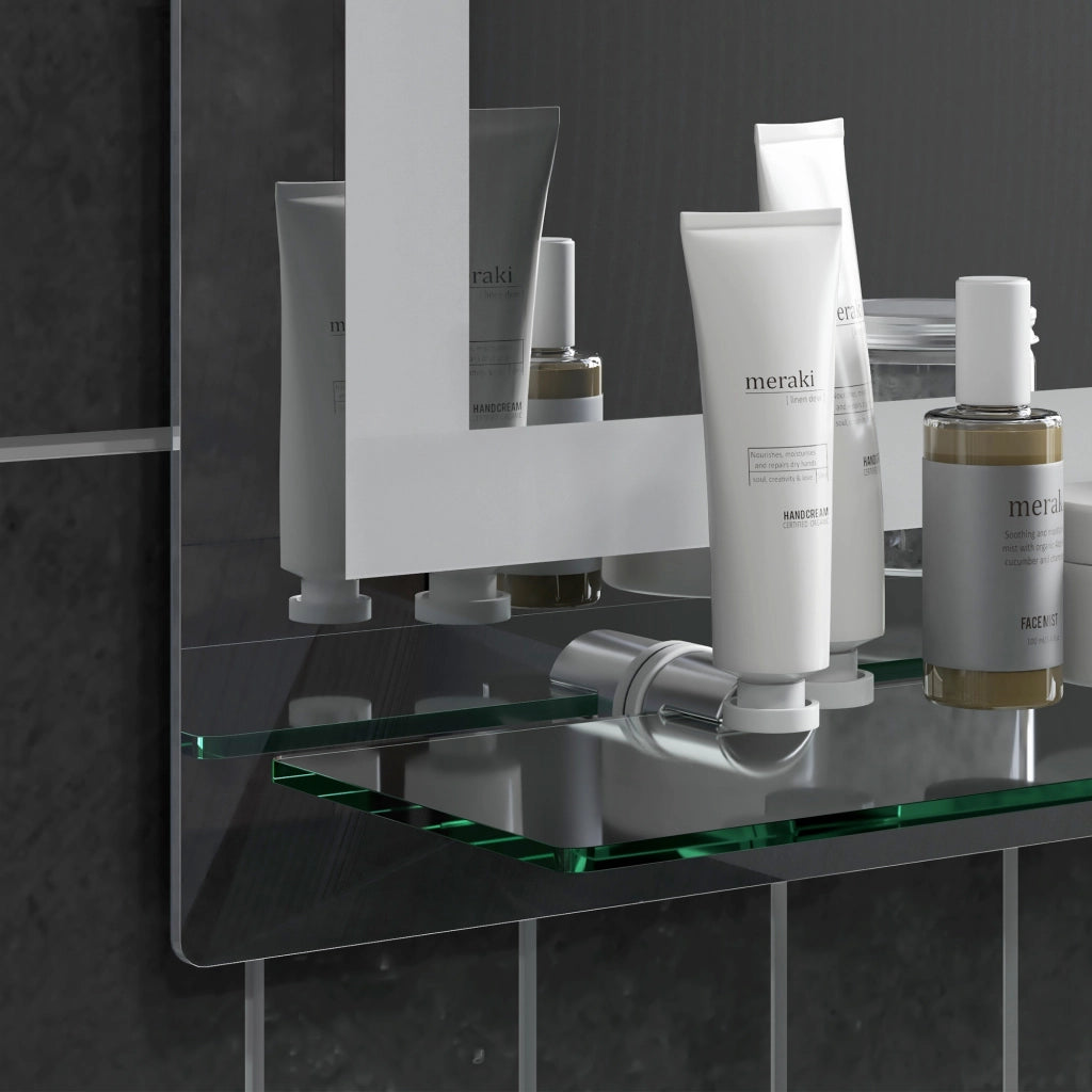 Specchio Bagno a LED con Mensola Vetro ¨C Zephmum ¨C Argento 50x12x70 cm