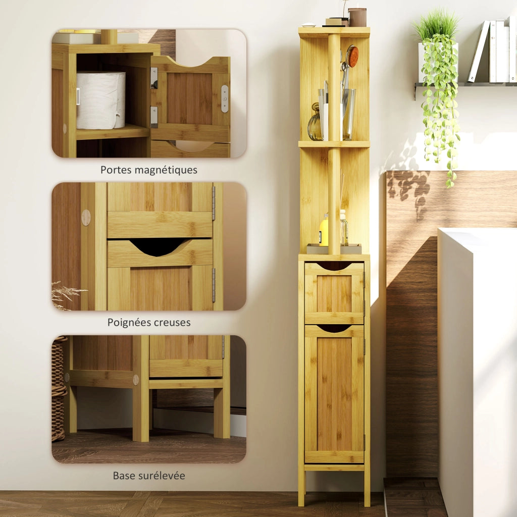 Colonna Bagno con Ripiani e Ante ¨C Minimal ¨C Bamb¨´ Naturale 18x30x120 cm