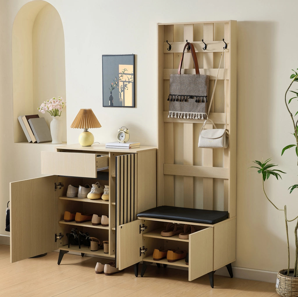 Set guardaroba con panca e mobile portascarpe in MDF