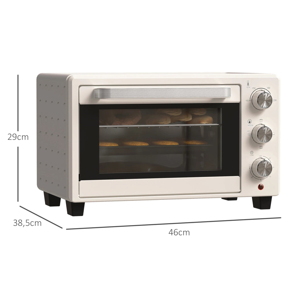 Mini Forno Elettrico 21L Fornetto Compatto da Cucina 100-230°C con Teglia e Griglia 3 Modalita Acciaio Bianco Crema