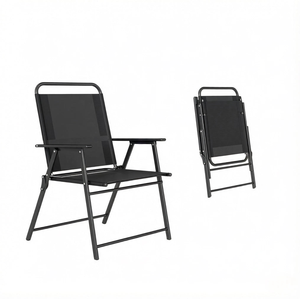 Set di 4 Sedie Pieghevoli da Giardino con Schienale Alto e Braccioli, Telaio in Acciaio Nero, 65x60x94 cm