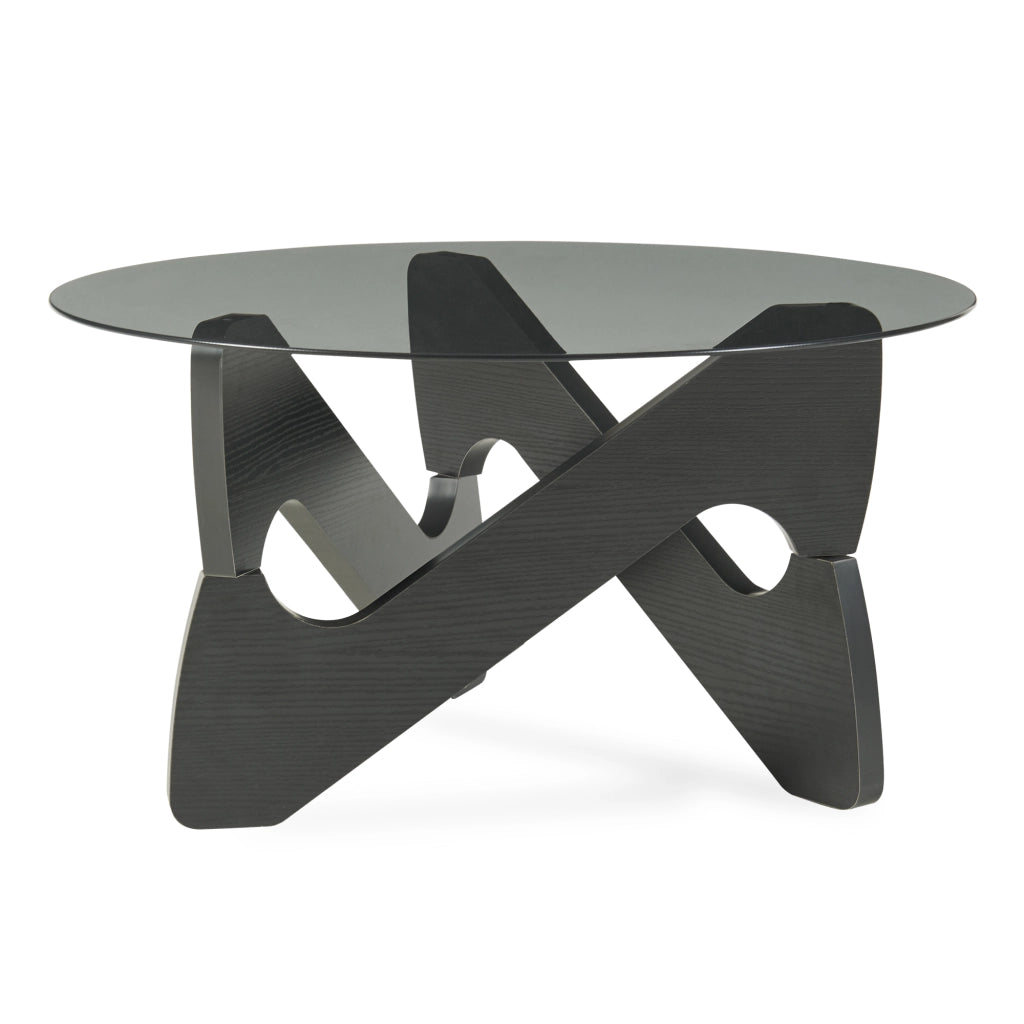 Tavolino da Caffè Reypio con Piano Rotondo in Vetro Fumé (ØxA) 70 x 35 cm - Nero/Grigio [en.casa]