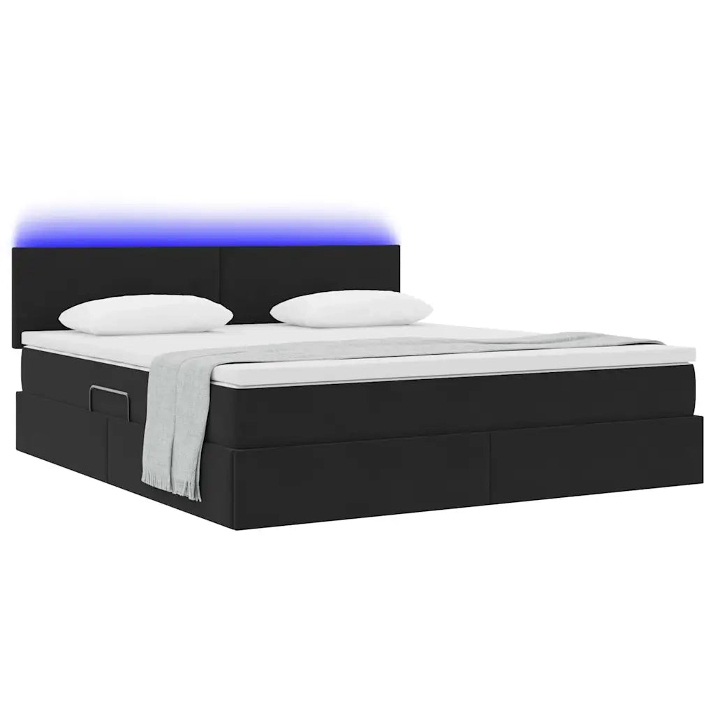 Letto con contenitore e LED con led Nero 180 x 200 cm Velluto
