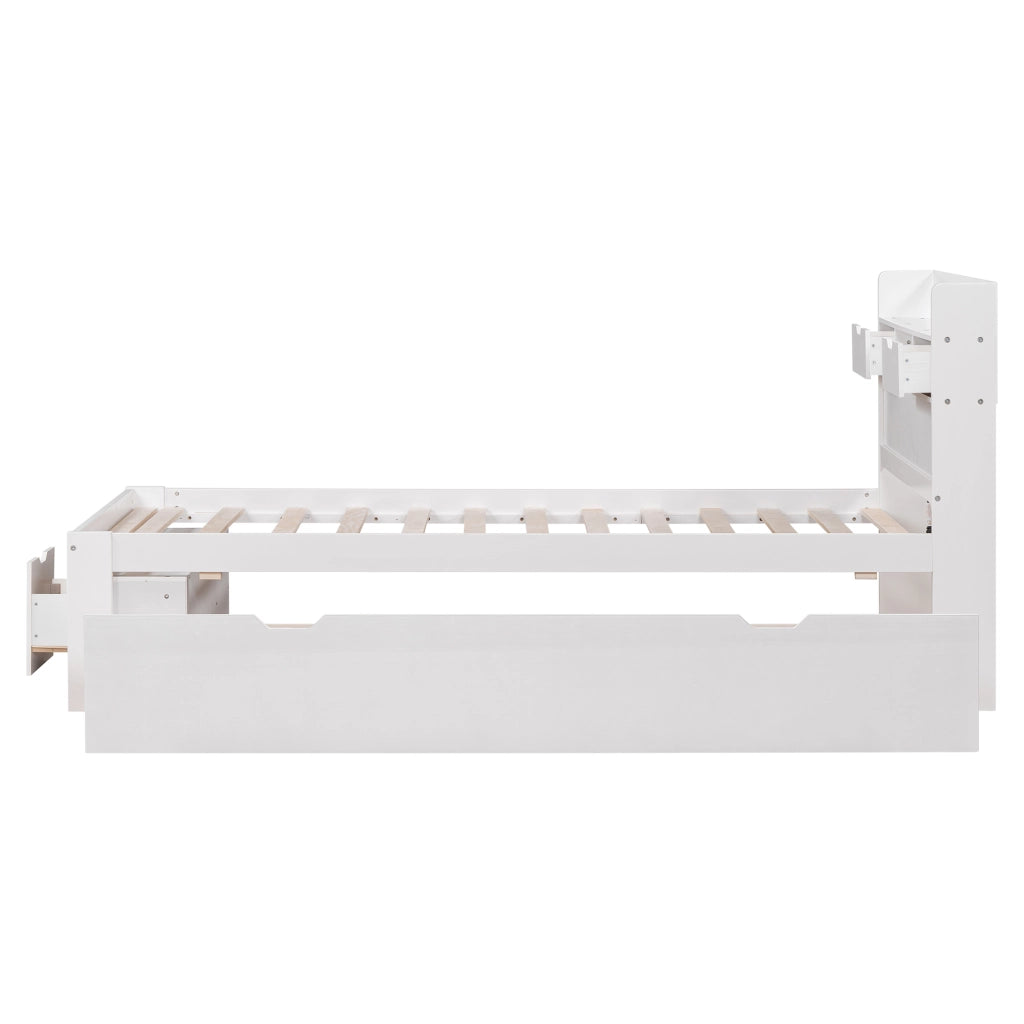 Letto singolo 90×200 cm con cassetti; armadio; USB e Type-C; rete inclusa; senza materasso; legno; bianco