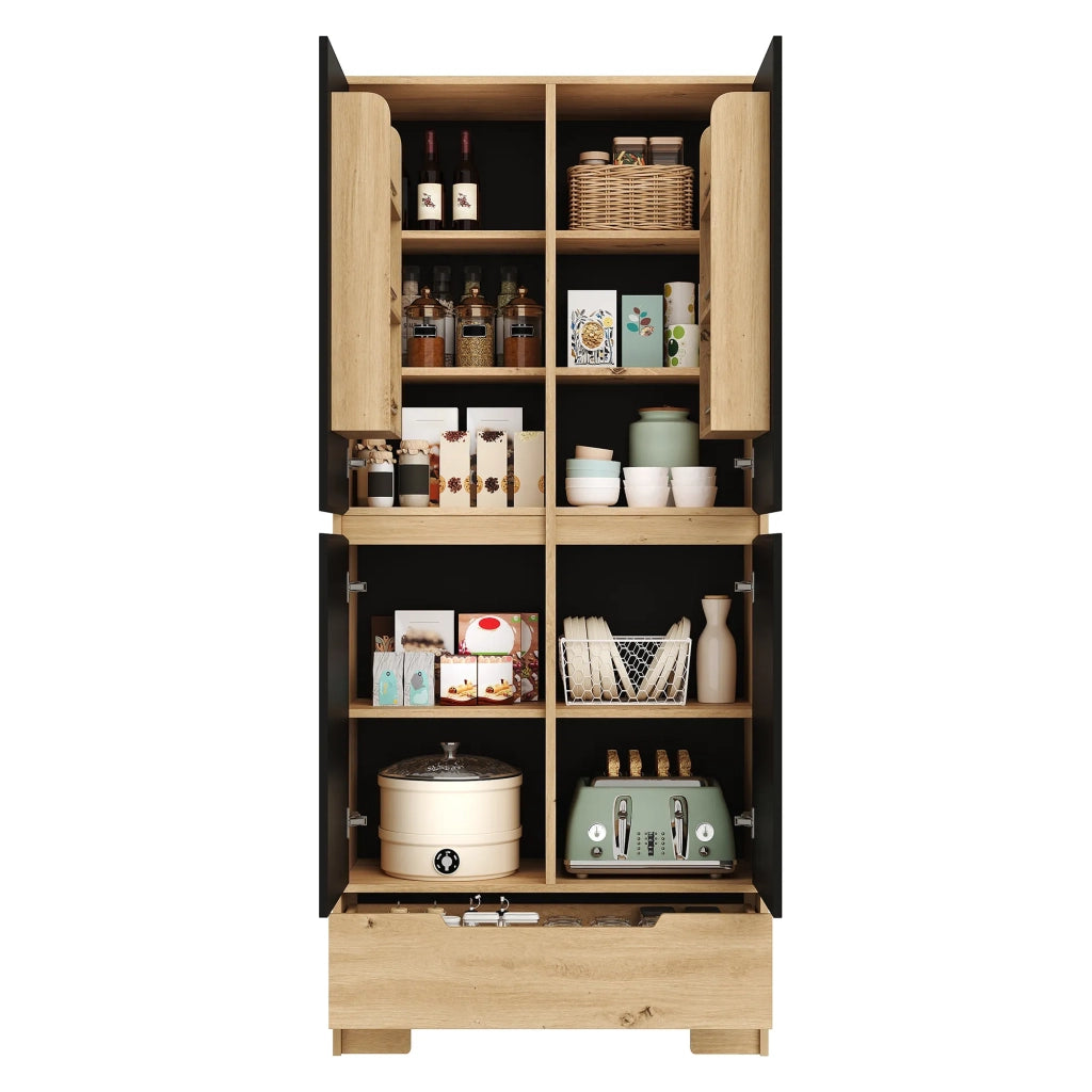 Armadio da cucina alto 80x35x180 cm, con 1 cassetto e ripiani regolabili, mensole su porta, per soggiorno e sala da pranzo