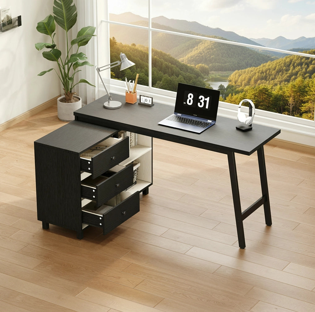Scrivania angolare 150 x 100 x 76 cm nera e bianca