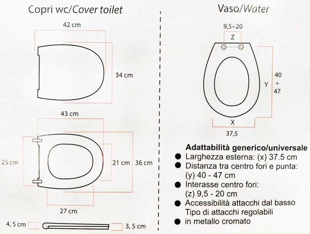MAURY'S COPRI WATER WC COLORE LEGNO NOCE KIT DI MONTAGGIO CON GANCI INOX EXTRA RESISTENTE
