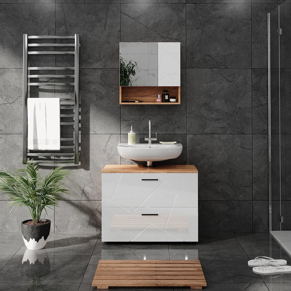 Vicco Mobile sottolavabo per bagno Bianco lucido/oro power oak 80 x 58.6 cm