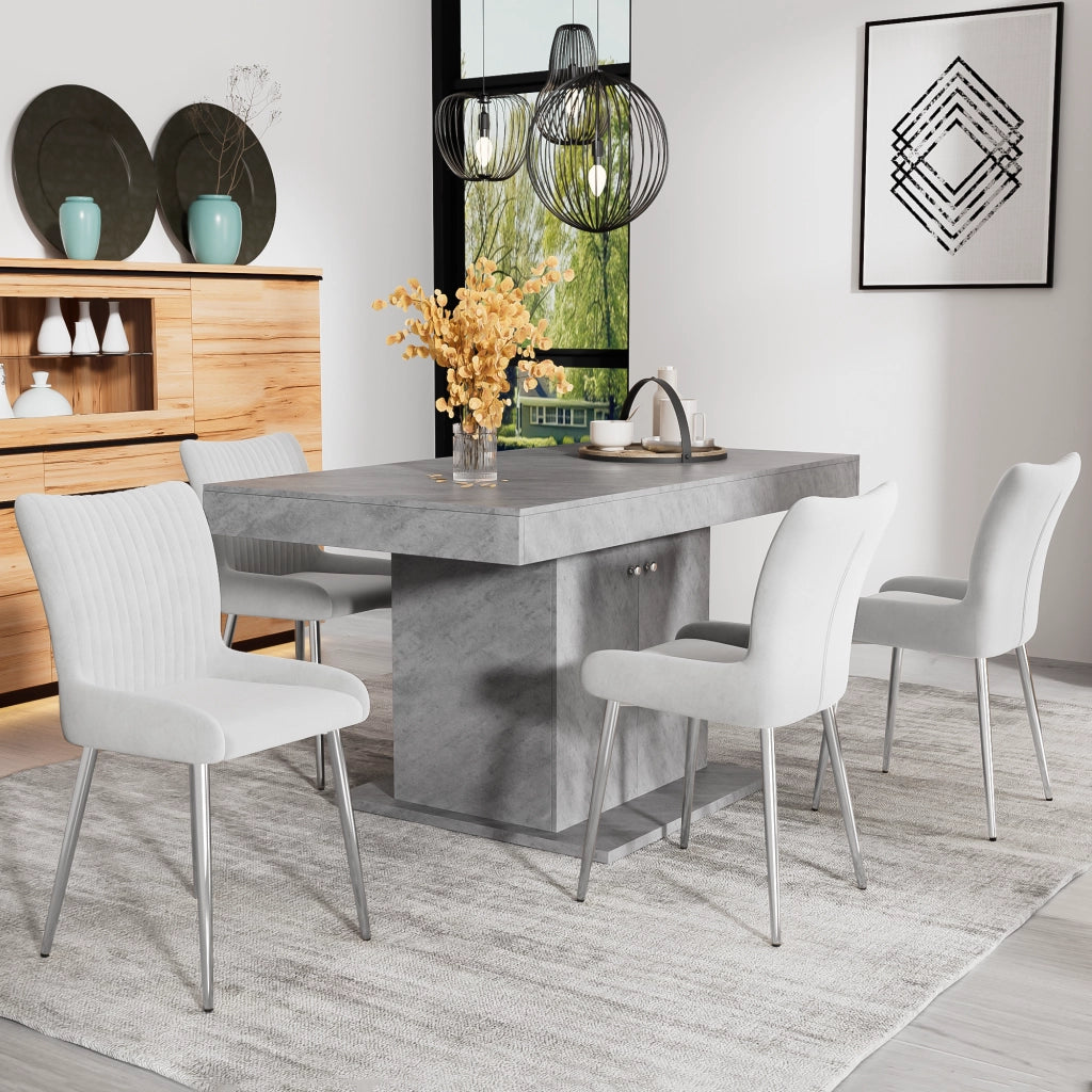Set di 2 sedie da pranzo in velluto grigio con quattro gambe in metallo per soggiorno; camera da letto e zona lounge