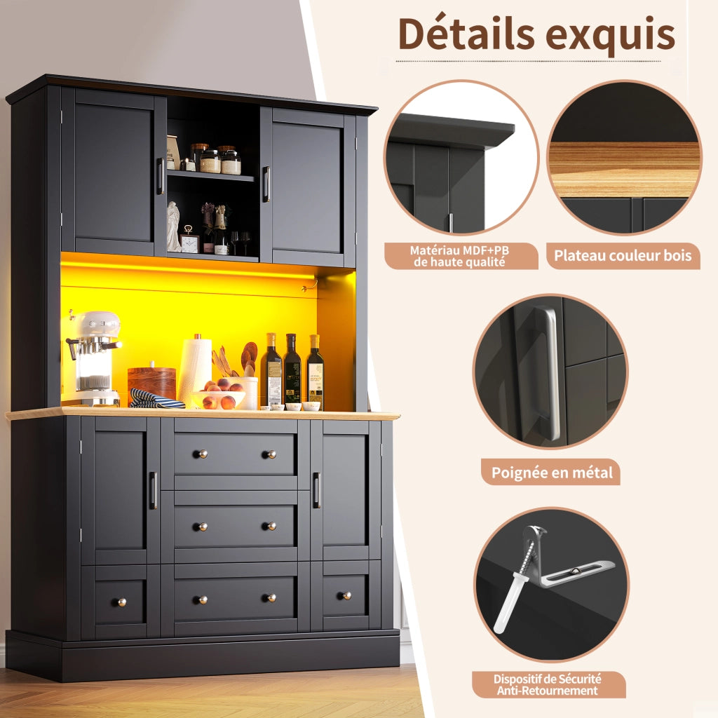 Mobile contenitore con LED e 3 cassetti, controllo tramite app, per soggiorno, in MDF nero moderno, 115 × 40 × 180 cm