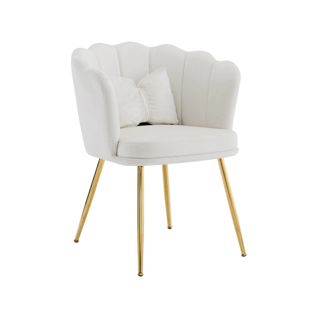 Set 2 Sedie da Pranzo Velluto Imbottite ¨C MINIMAL ¨C Gambe Metallo Oro, Schienale Design, Beige