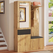Set guardaroba da ingresso nero e legno con specchio