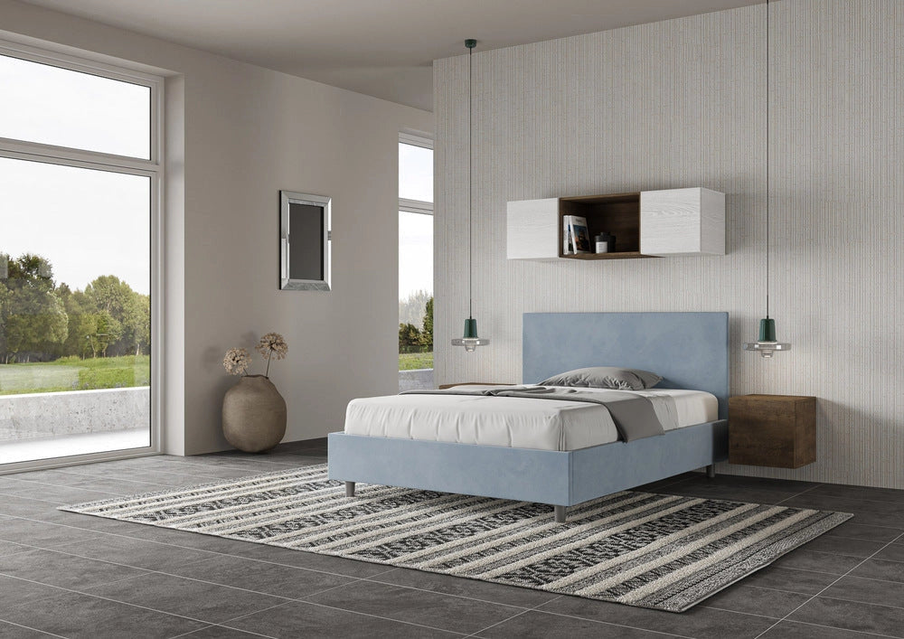 Letto Matrimoniale Francese 140x200 cm con Rete e Contenitore Adele Azzurro