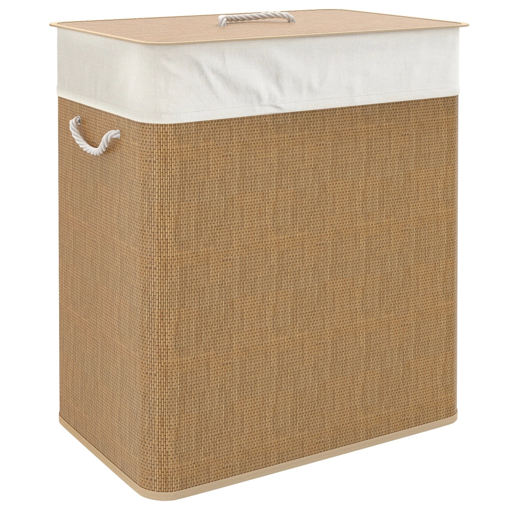 Cesto Portabiancheria in Bambu con Coperchio 100L a 2 Scomparti Sacco Rimovibile Maniglie in Corda Salvaspazio per Casa Bagno