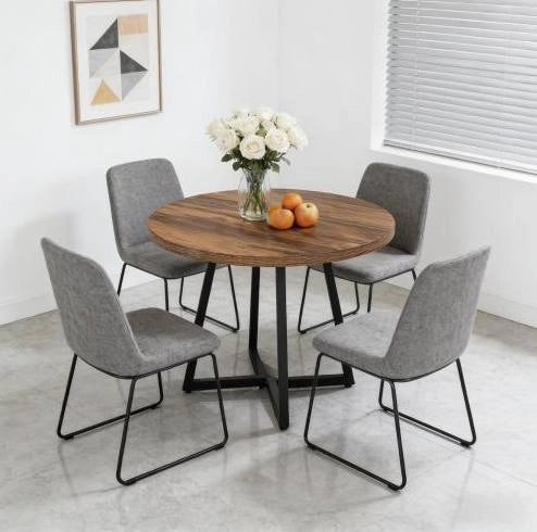 Tavolo da pranzo industriale 80 cm in MDF e metallo; marrone rustico e nero