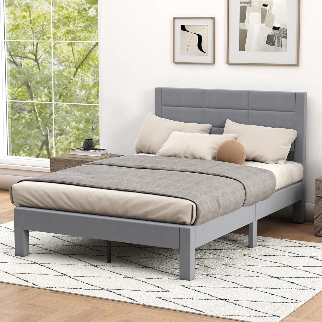 Struttura Letto Imbottito Matrimoniale 140x200 cm, Letto Piattaforma Imbottito, con Testiera in Morbido Tessuto di Velluto e Supporto a Doghe di Legno, Silenzioso, Carico 250kg (Stile 1)