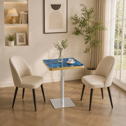 Tavolo quadrato effetto marmo blu con base in metallo