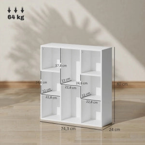 Libreria a 3 livelli con 8 scomparti aperti in legno bianco per soggiorno, camera e ufficio 74,3 × 24 × 80 cm
