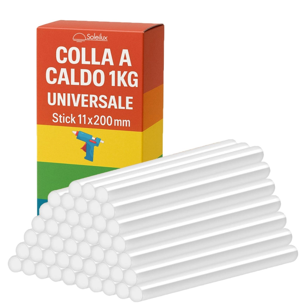 Stick Colla a Caldo Universale 1kg - 11x200mm, Trasparente, Compatibile con Pistole Standard, Forte Adesione per Legno, Plastica, Tessuti e Fai da Te