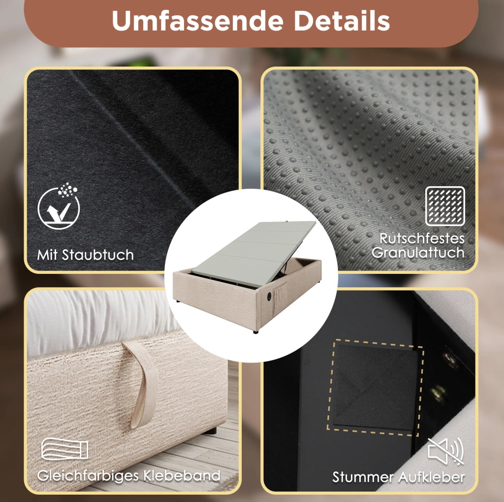 Letto contenitore 90 x 200 cm con ricarica USB e Type-C