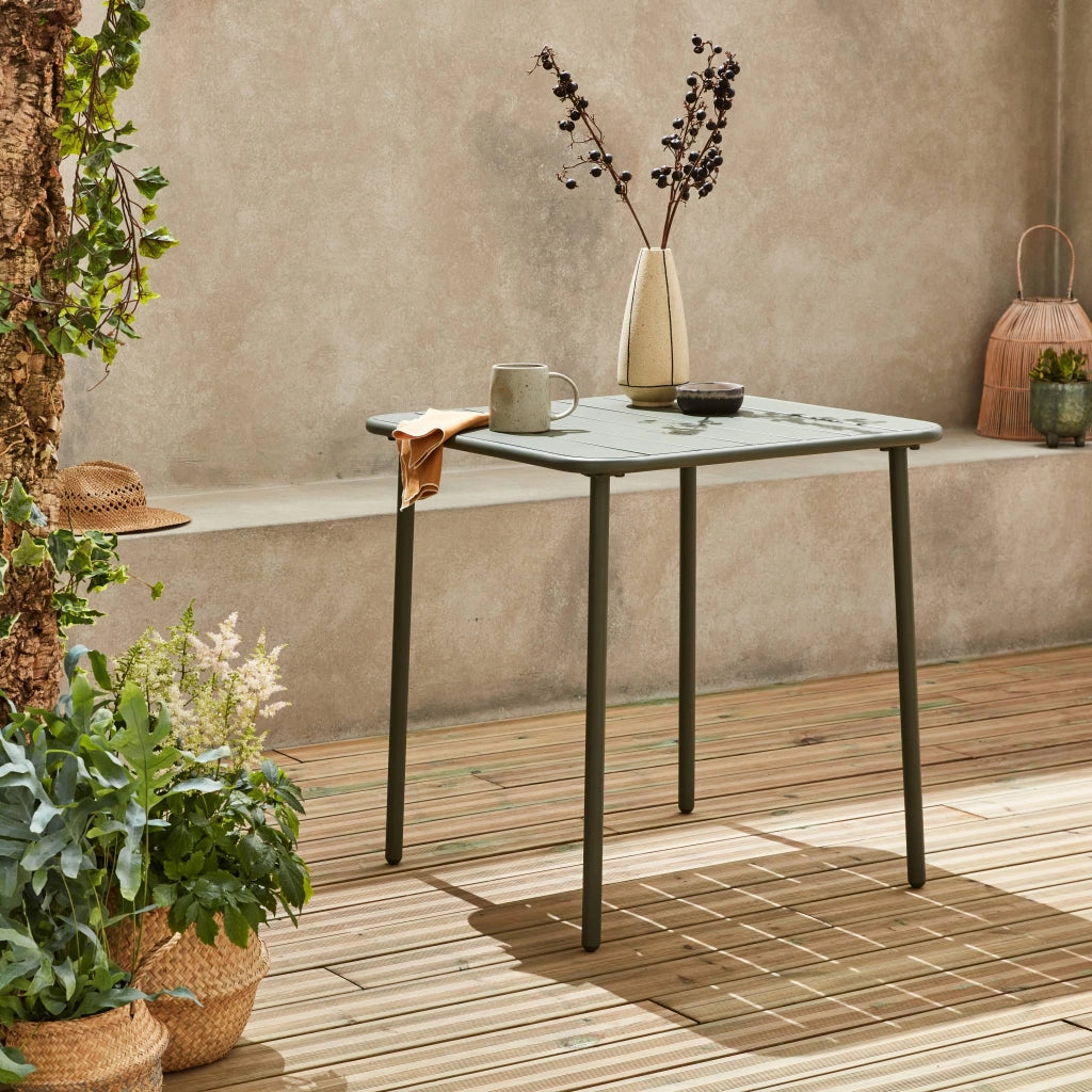 Tavolo da giardino in metallo 2 posti, 70cm, verde kaki
