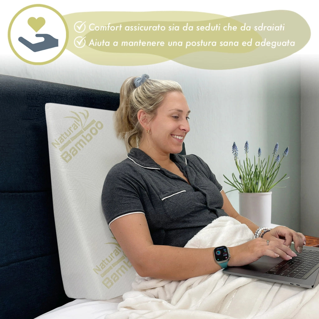 Cuscino Cuneo Da Lettura Ergonomico Letto E Divano Sollevatore Gambe Pesanti Schiena Fodera In Bambù Prodotto Italiano Circolazione Ginocchia Antireflusso Schienale Testata Letto Sfoderabile