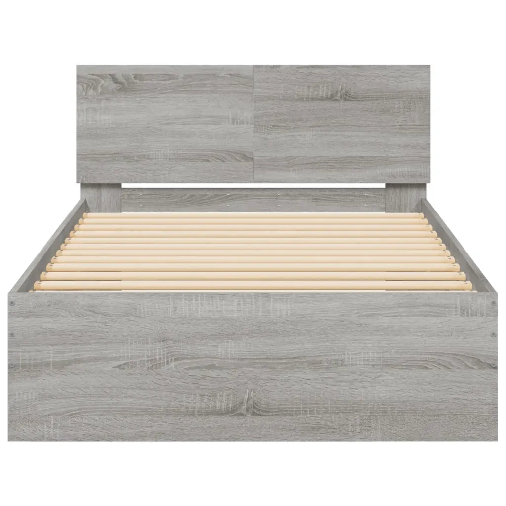 Letto singolo | Letto per adulti | Giroletto Testiera Grigio Sonoma 100x200 cm Legno Multistrato