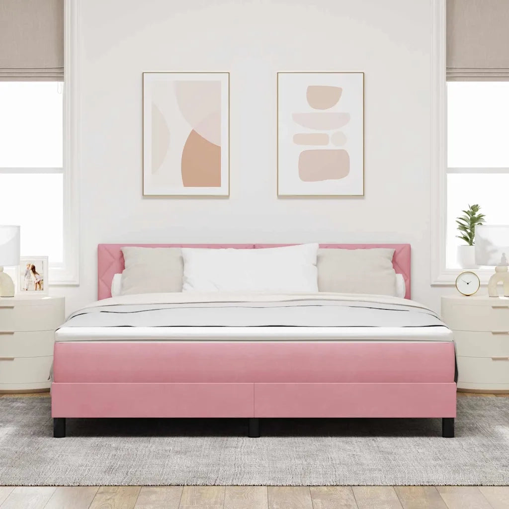 Letto a Sorgente LED con materasso Rosa 180 x 200 cm Velluto