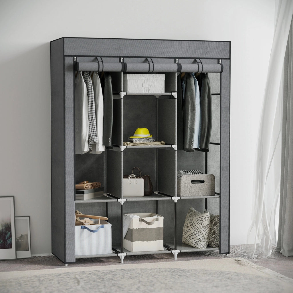 Armadio Guardaroba da Campeggio 125x43x162,5 cm con 8 Ripiani e 2 Barre Grigio Carbone