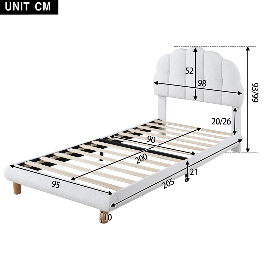 LETTO imbottito 90x200 cm Bouclé Bianco