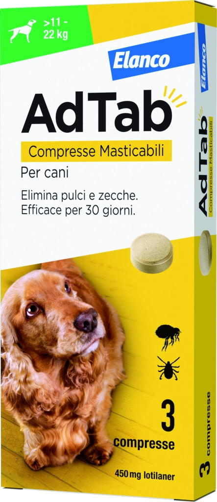 Elanco ANTIPARASSITARIO COMPRESSA MASTICABILE AdTab x cani 11÷22 kg. (cf. 3 compr. da 450 mg)