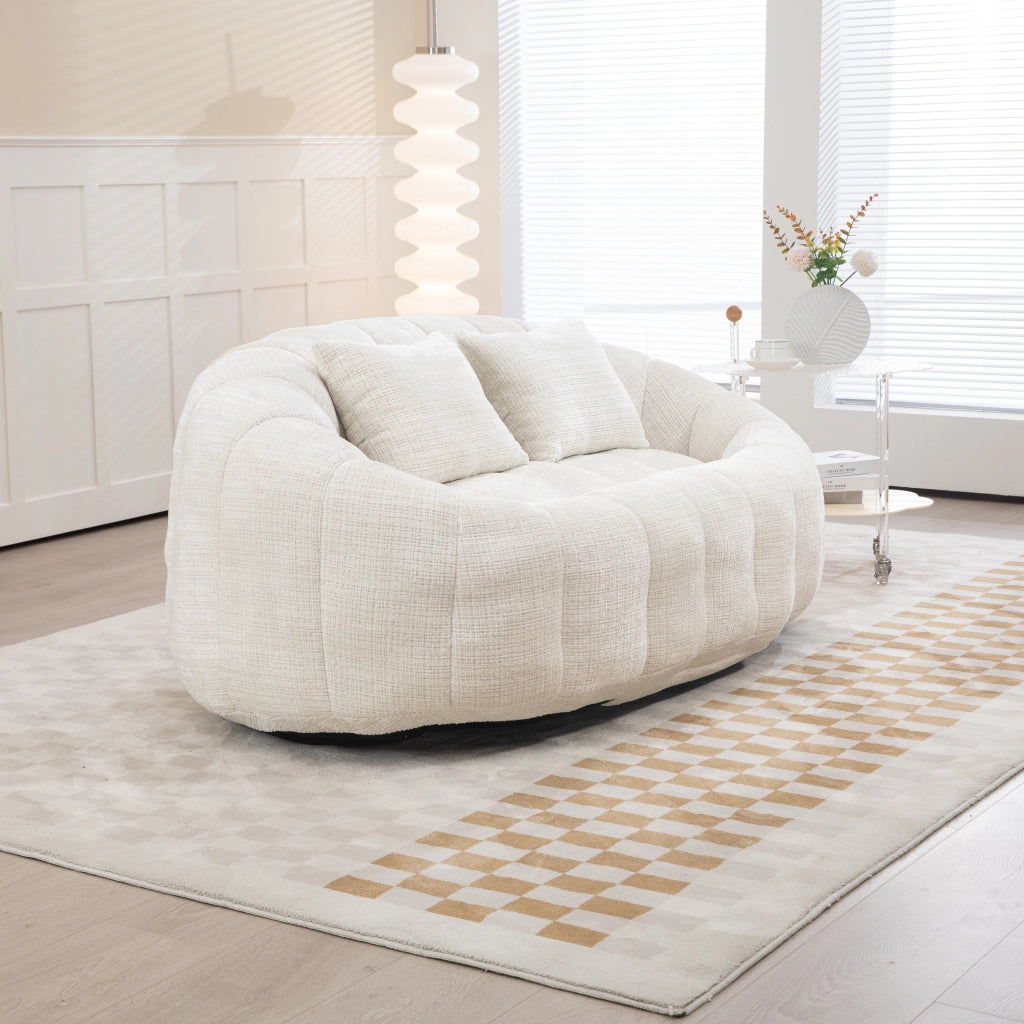 Divano 2 posti da pavimento con braccioli in ciniglia beige imbottito in schiuma per soggiorno e camera da letto