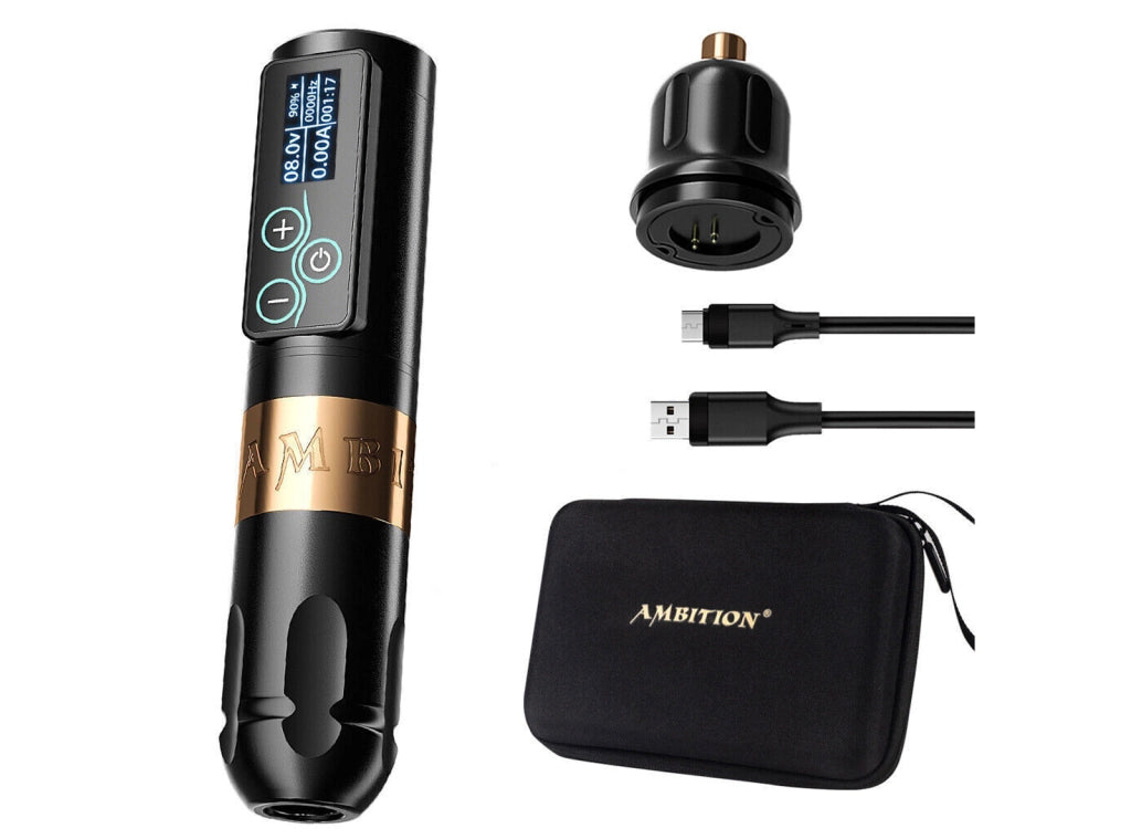 Ambition Vibe Macchinetta Tatuaggi Wireless Professionale Corsa 4.0mm Motore Brushless Batteria 2400mAh e Pulsanti Sensibili per Artisti
