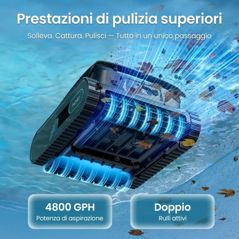 AIPER Scuba S3 Robot Piscina Cordless, Pulizia Automatica Fondo e Pareti, Navigazione WavePath™, Filtrazione ad Alte Prestazioni e Controllo Smart