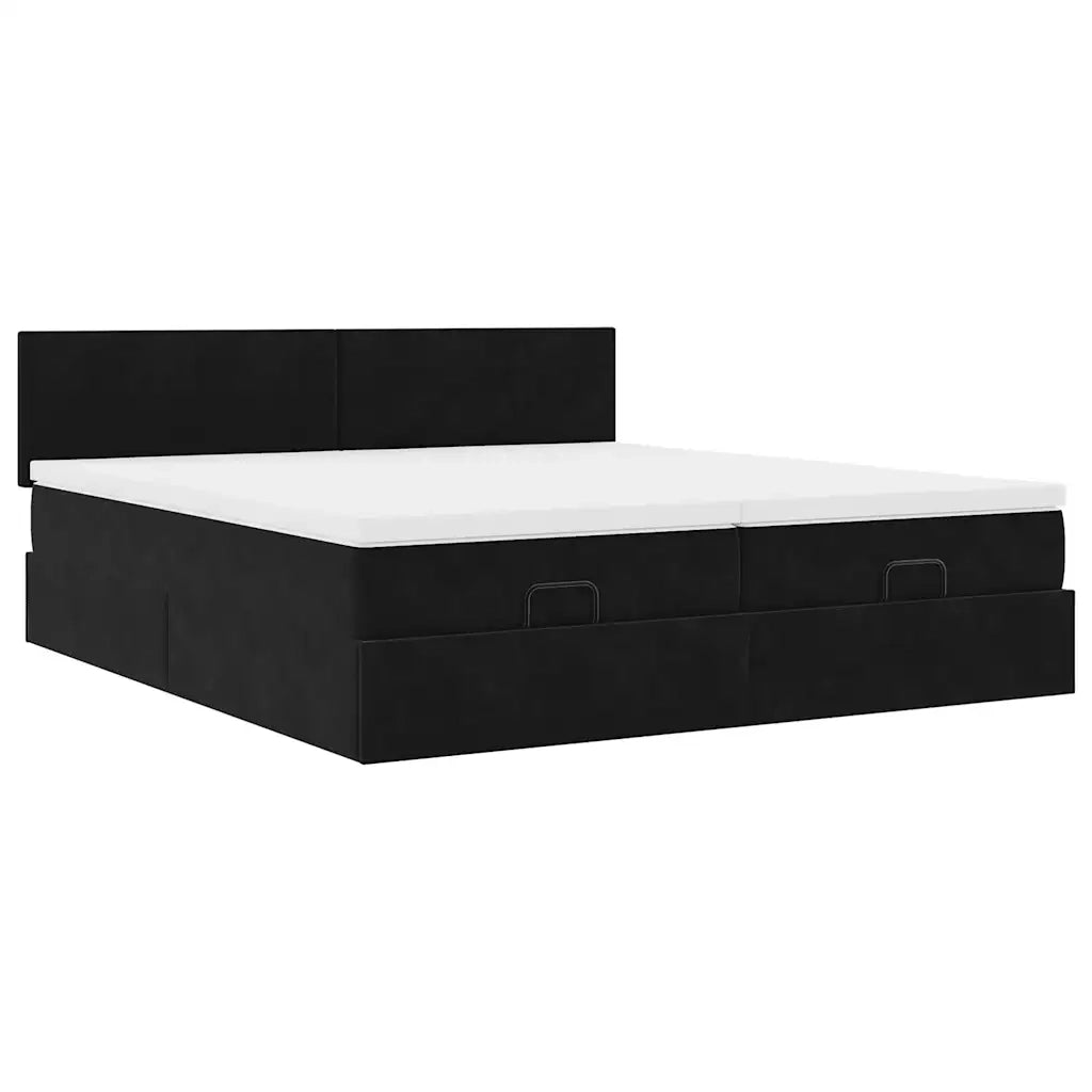 Struttura Letto Pouf con Materassi Nero 160x200 cm in Velluto