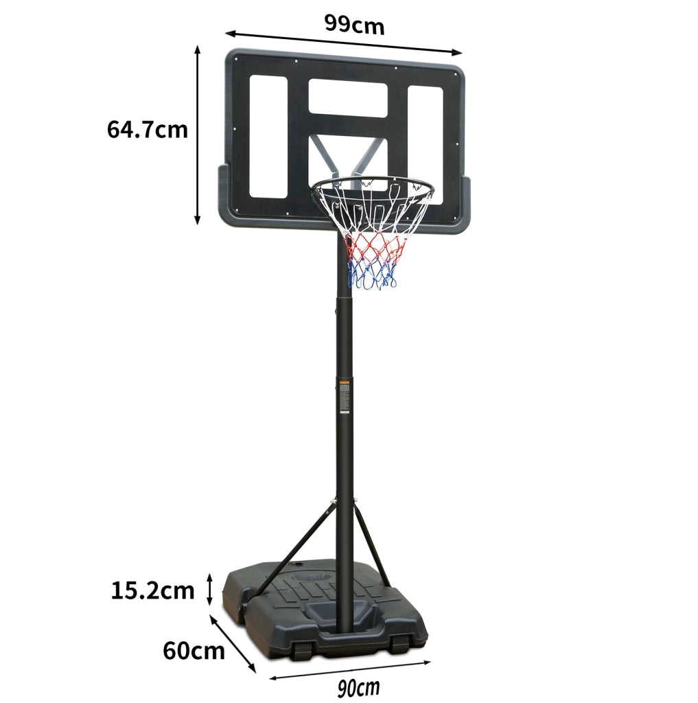 Canestro da pallacanestro regolabile in acciaio con tabellone in PVC e ruote per bambini e adulti