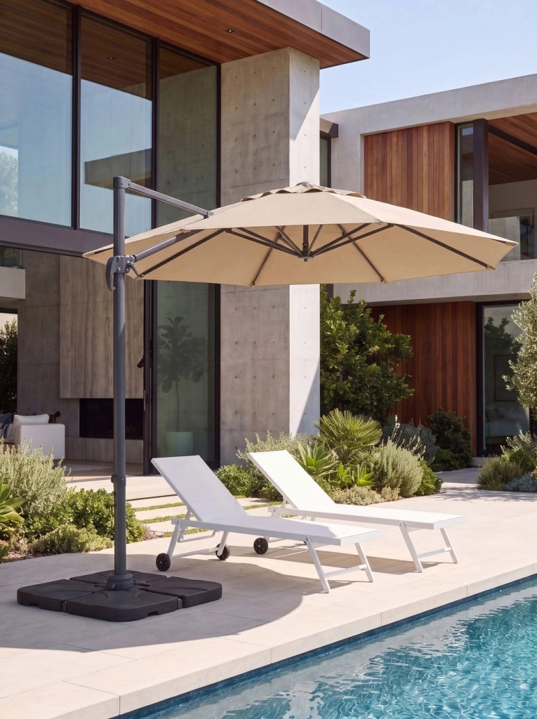 Ombrellone da giardino in tessuto beige sabbia 240 cm girevole resistente agli agenti atmosferici