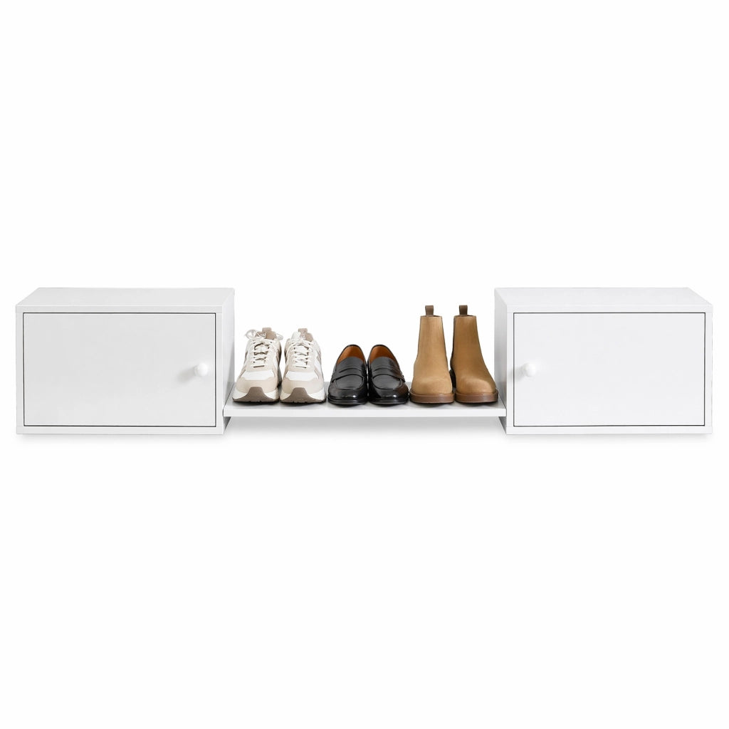 Scarpiera con due ante e vano aperto in legno e MDF bianca per ingresso o sotto il letto 189 × 40 × 34.5 cm