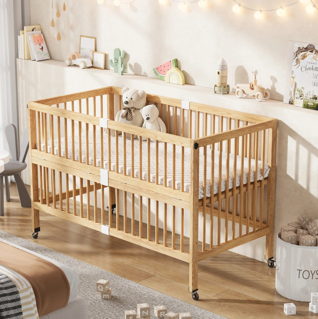 Letto per Bambini in Pino Massello Convertibile con Rete Regolabile Naturale Senza Materasso